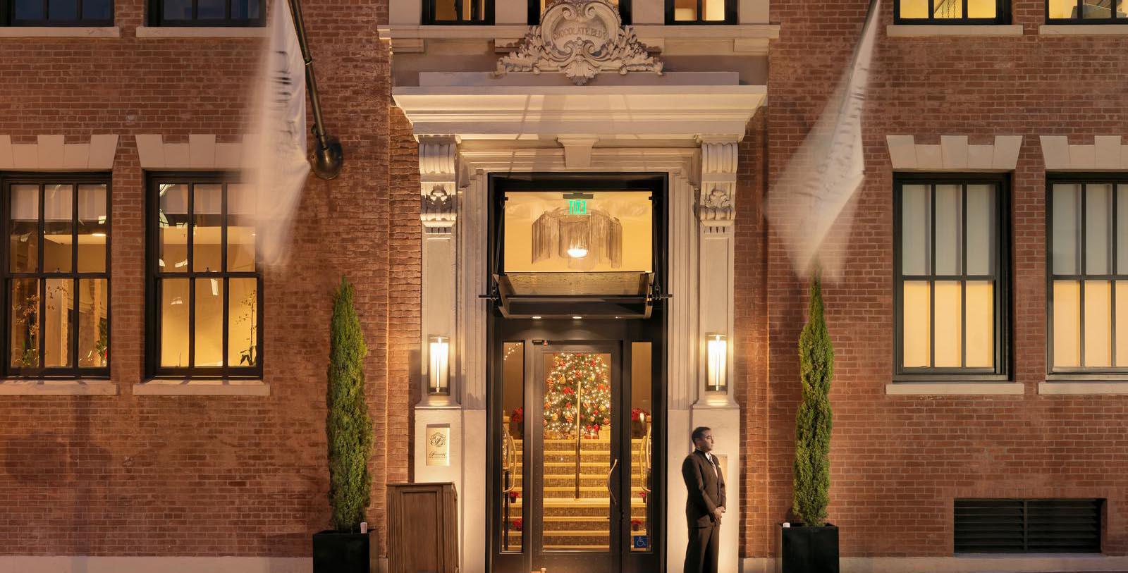 Image of hotel entrance at Fairmont Heritage Place, Ghirardelli Square, 1893, Member of Historic Hotels of America, in San Francisco, California, Special Offers, Discounted Rates, Families, Romantic Escape, Honeymoons, Anniversaries, Reunions
