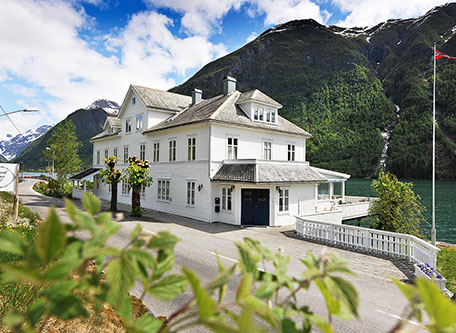 Image of Hotel Exterior Fjaerland Fjordstove Hotel & Restaurant, 1937, Member of Historic Hotels Worldwide, in Fjærland, Norway, Special Offers, Discounted Rates, Families, Romantic Escape, Honeymoons, Anniversaries, Reunions